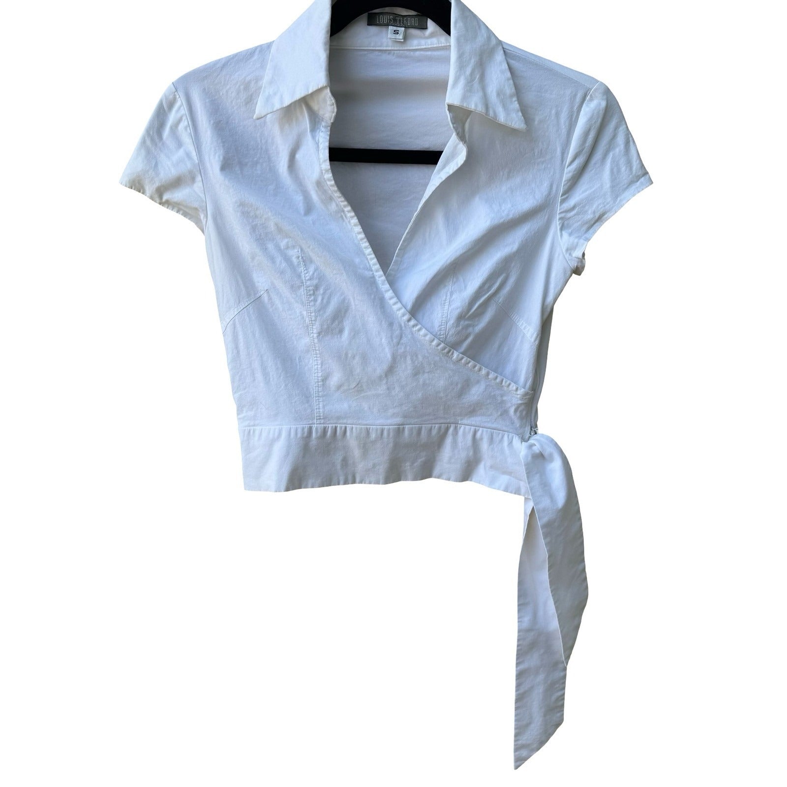 Louis Verdad Y2K Minimalist Tailored Preppy Chic Cotton Wrap Shirt Tie Waist S