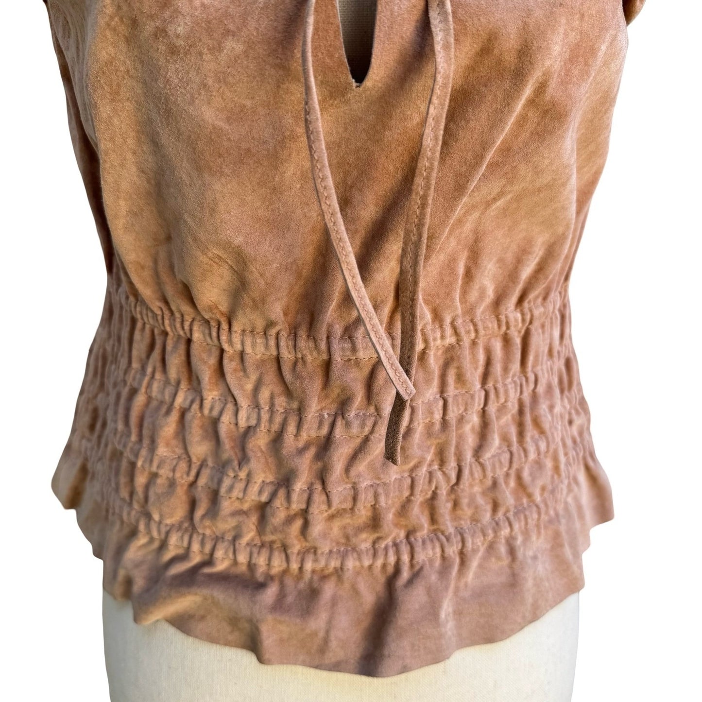 Arden B 100% Leather Boho Western Festival Romantic Smocked Peasant Top Suede XS