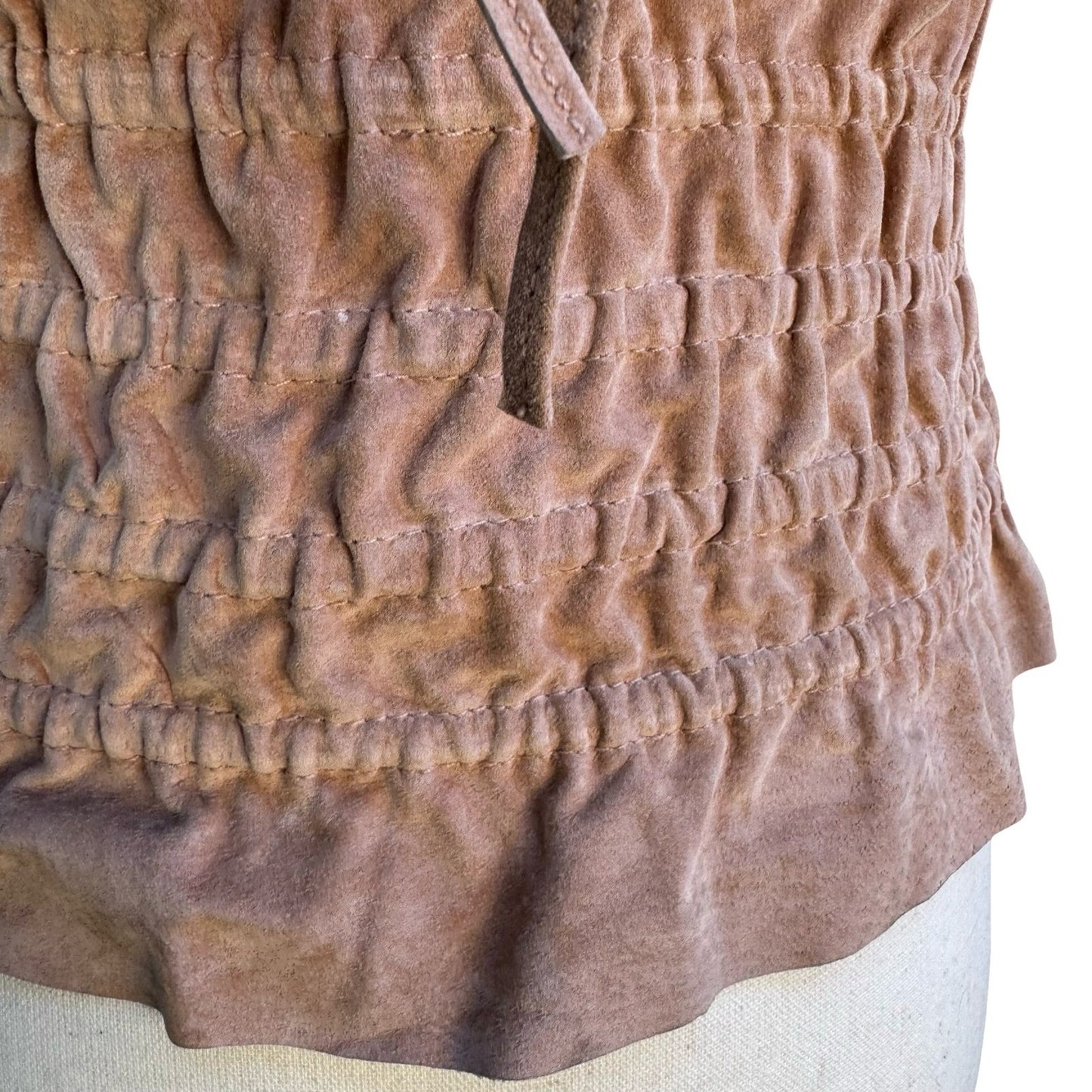 Arden B 100% Leather Boho Western Festival Romantic Smocked Peasant Top Suede XS