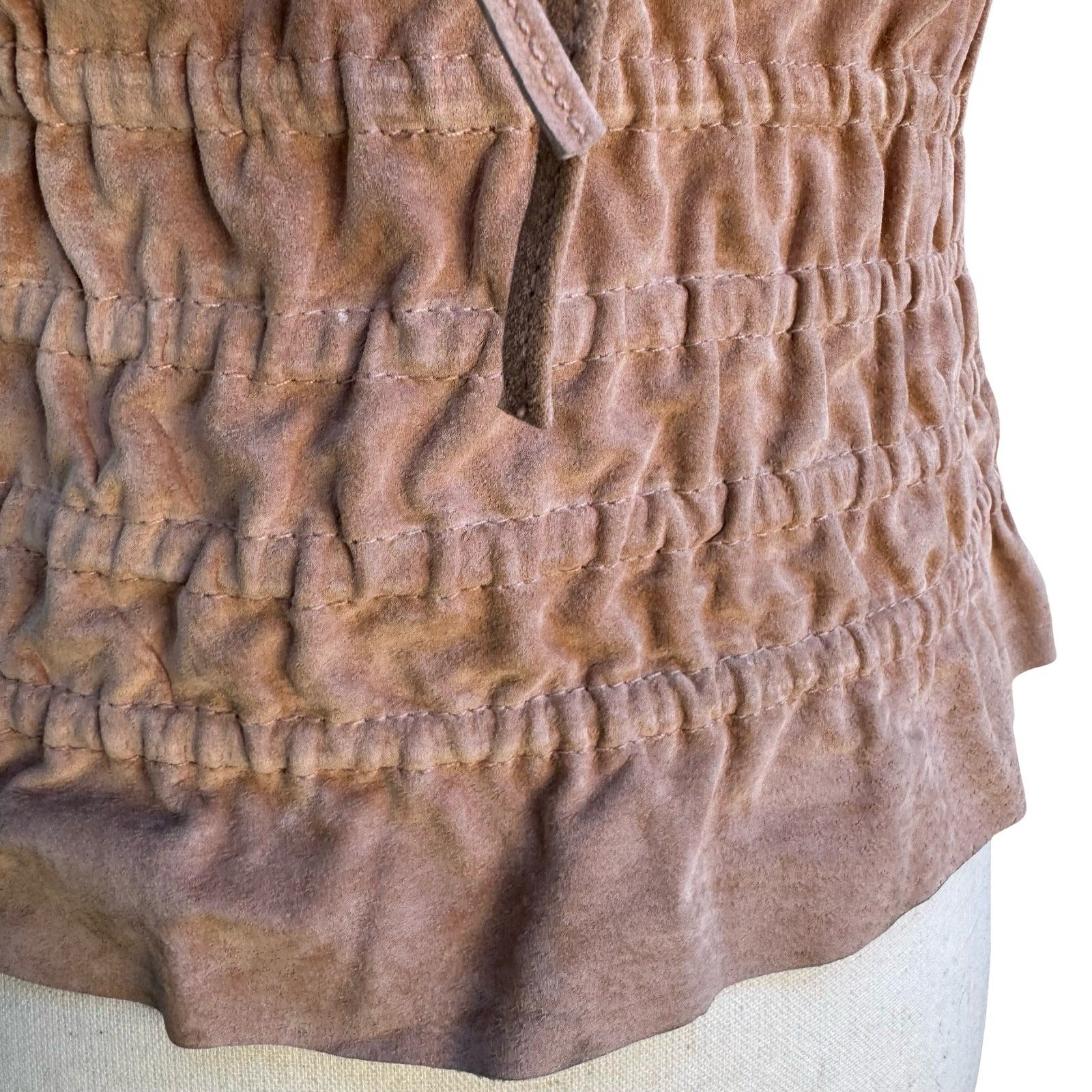 Arden B 100% Leather Boho Western Festival Romantic Smocked Peasant Top Suede XS