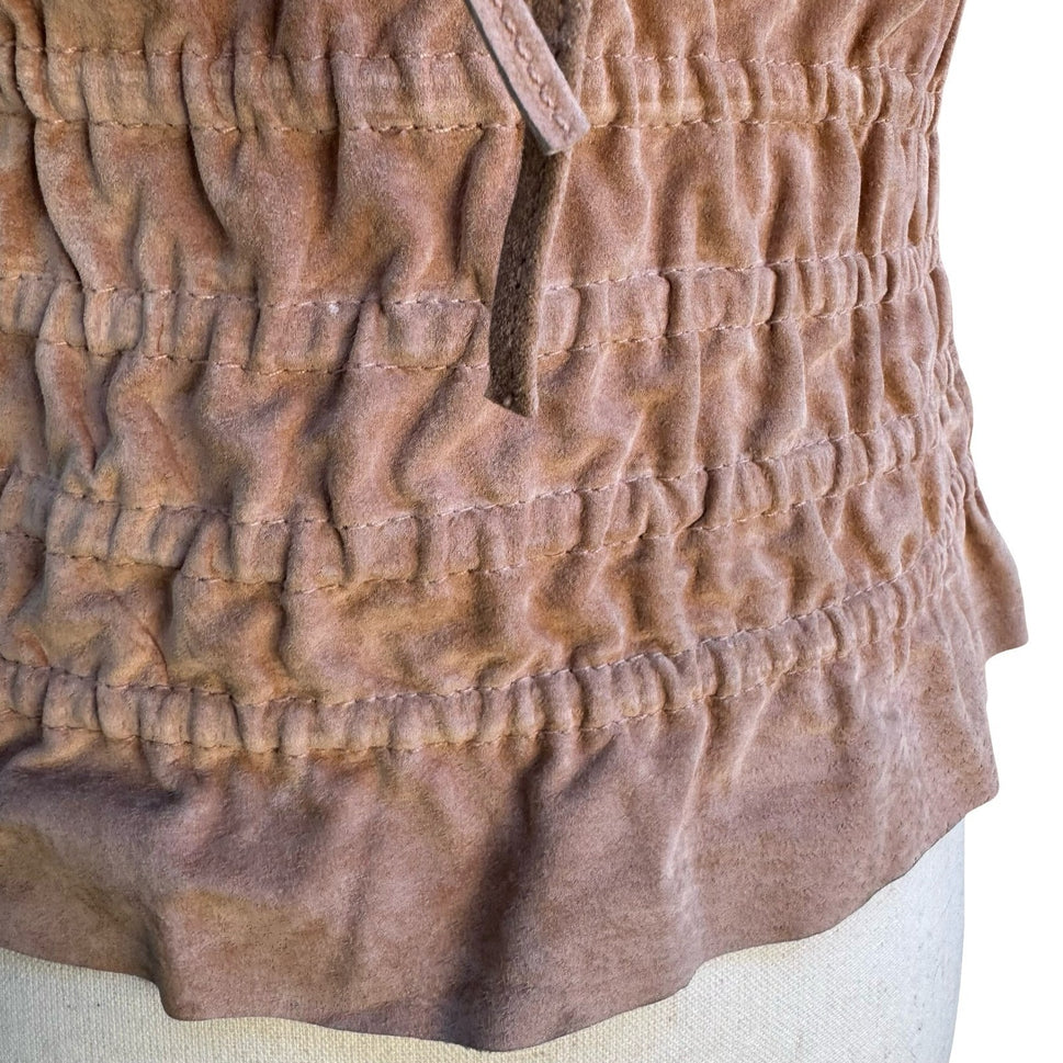 Arden B 100% Leather Boho Western Festival Romantic Smocked Peasant Top Suede XS