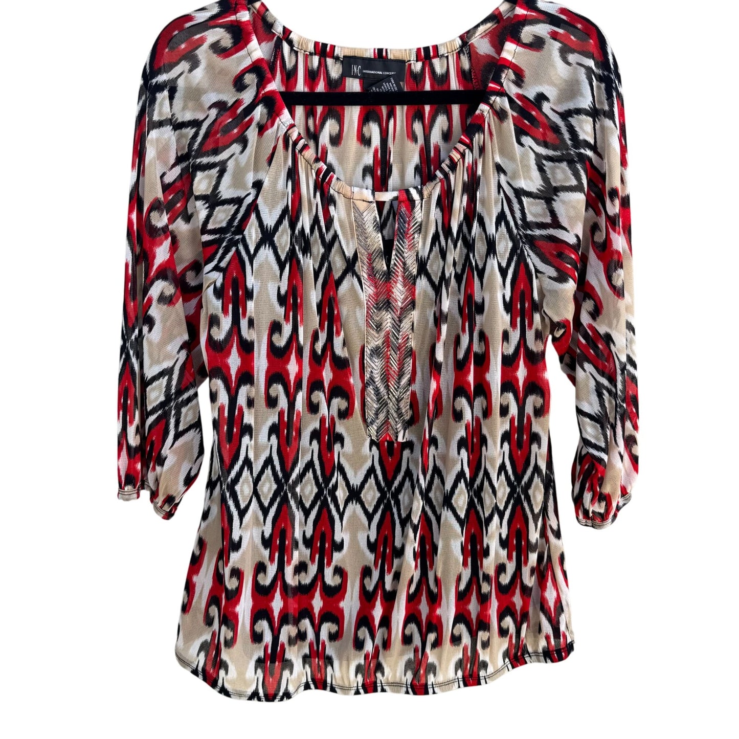INC Womens Multicolor Print 3/4 Sleeves & Split Neck Two Piece Blouse Tank Set L