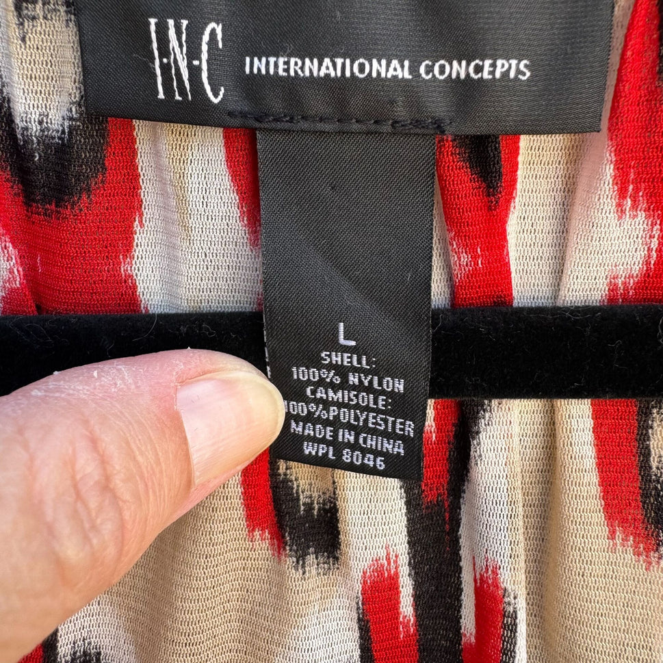 INC Womens Multicolor Print 3/4 Sleeves & Split Neck Two Piece Blouse Tank Set L