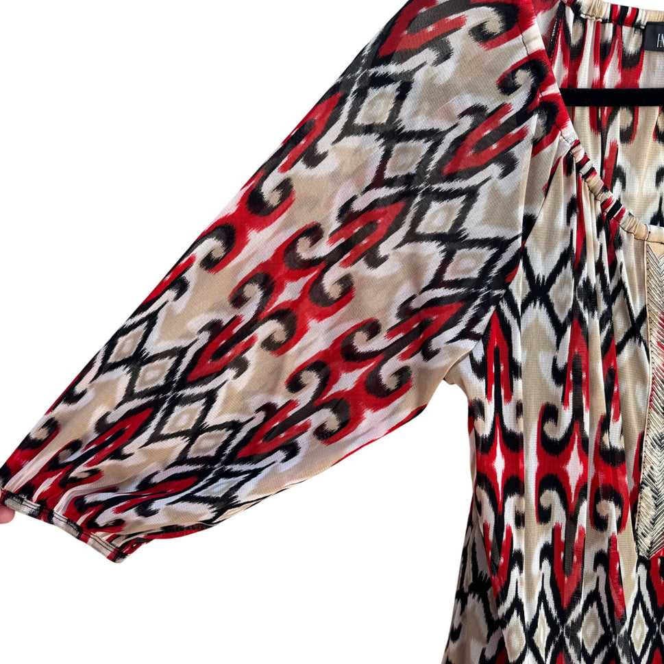 INC Womens Multicolor Print 3/4 Sleeves & Split Neck Two Piece Blouse Tank Set L