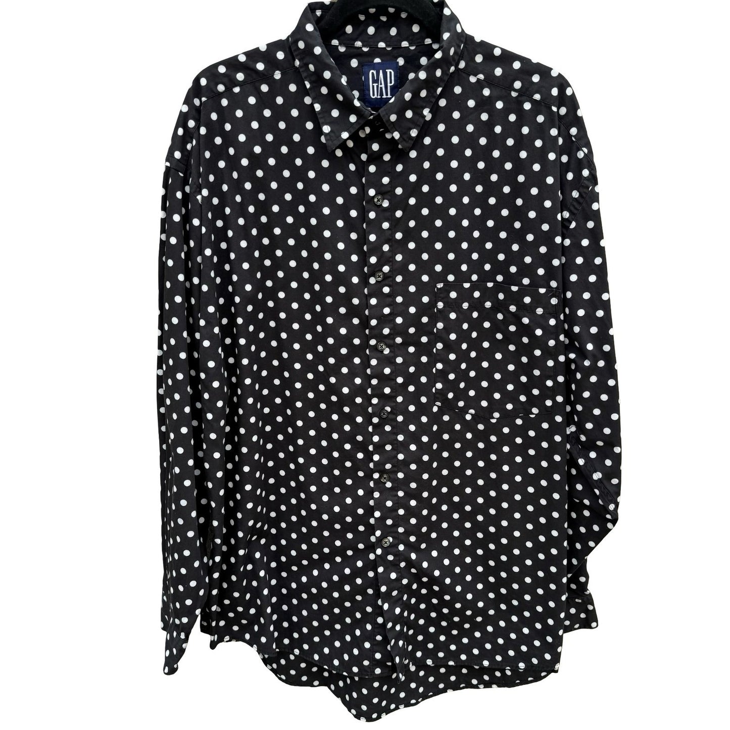 Gap Vintage 90s Mens Polka Dot Button Down Shirt Black White Long Sleeve XXL