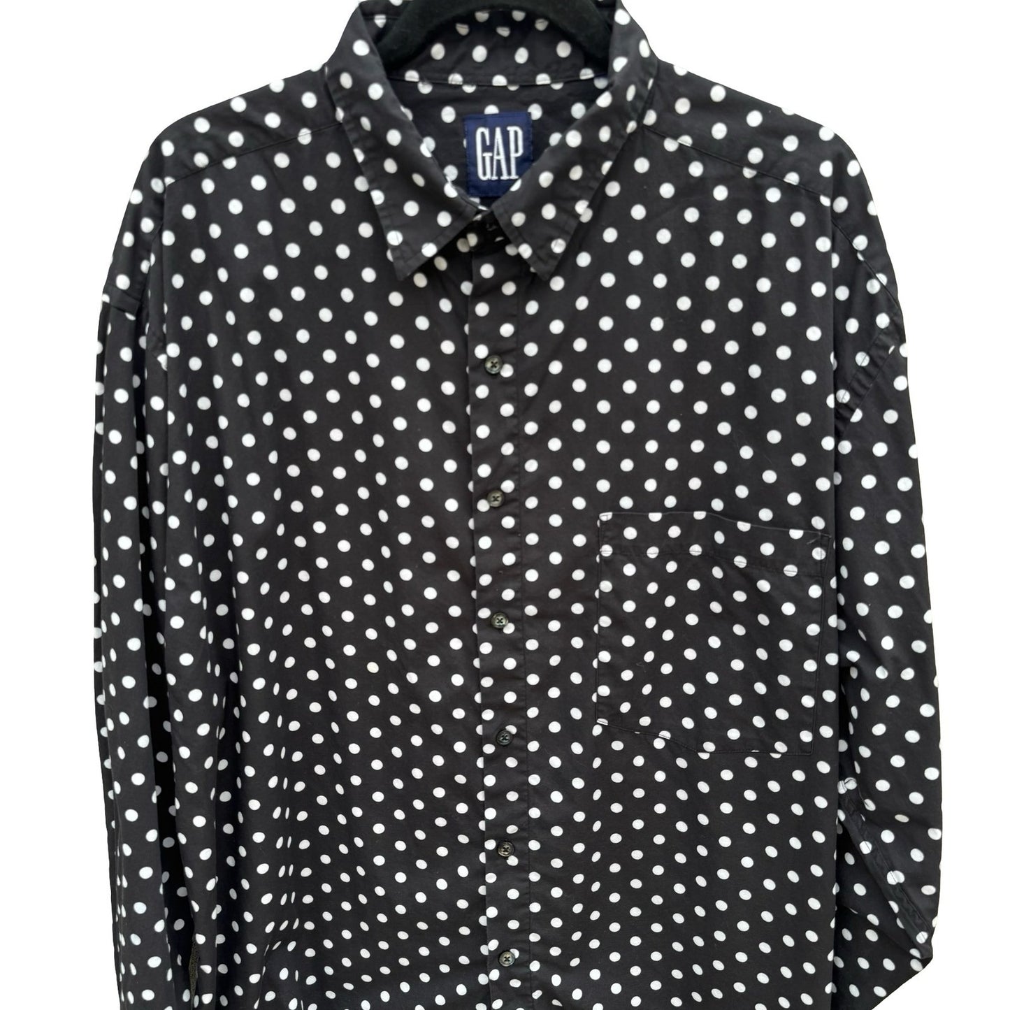 Gap Vintage 90s Mens Polka Dot Button Down Shirt Black White Long Sleeve XXL