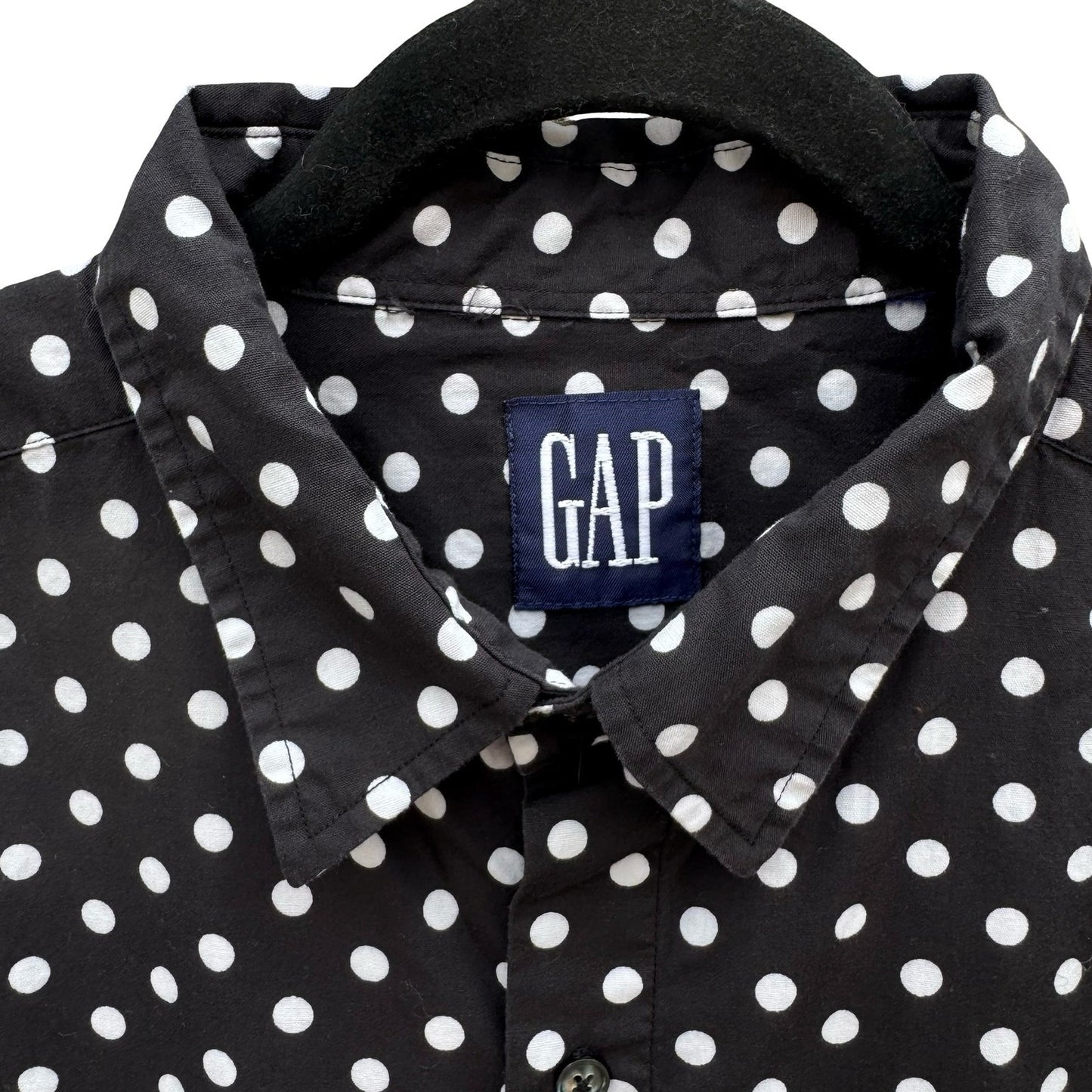 Gap Vintage 90s Mens Polka Dot Button Down Shirt Black White Long Sleeve XXL