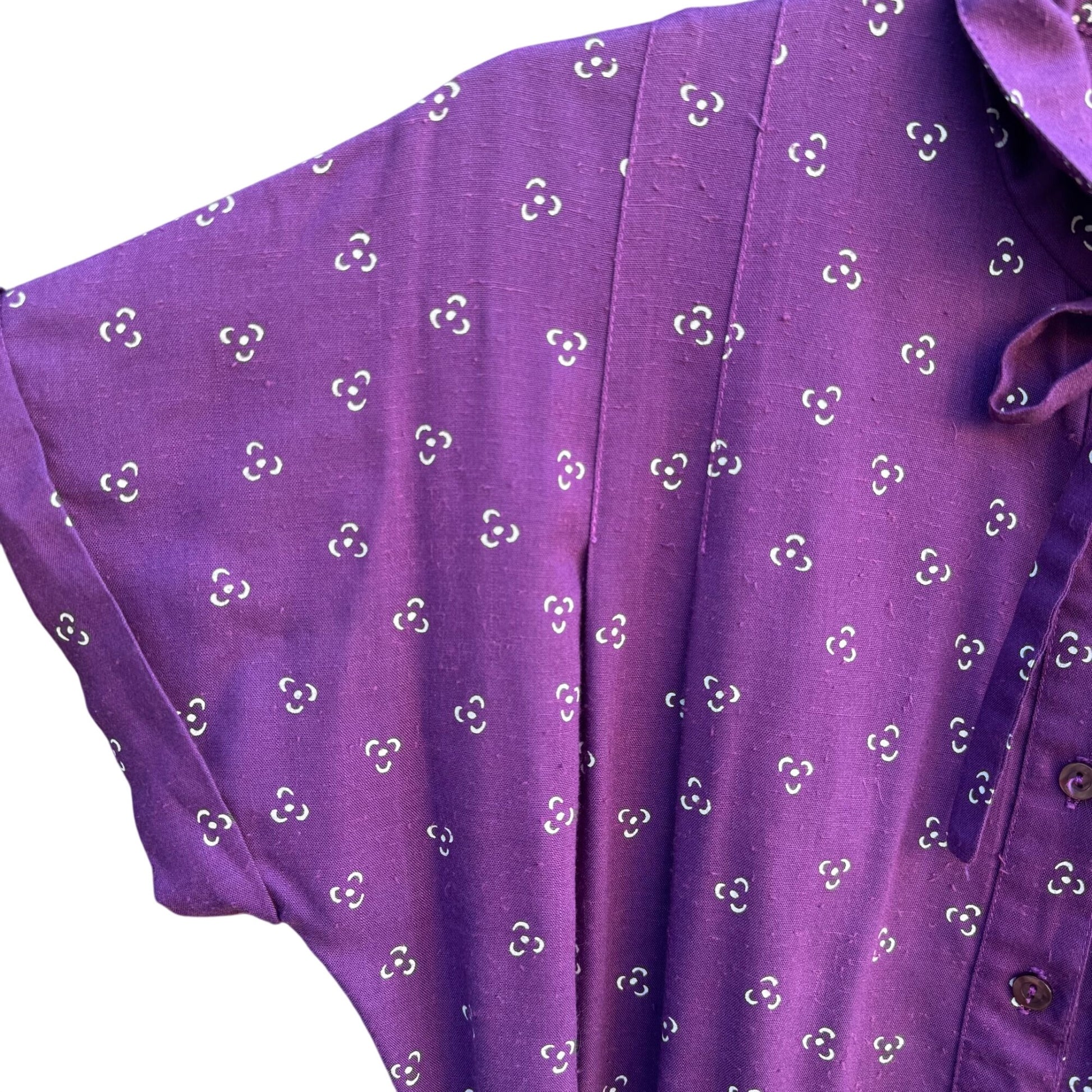 Robbie Bee Vintage Purple Midi Pleated Dress Tie Belt Prairie Floral Cottage L