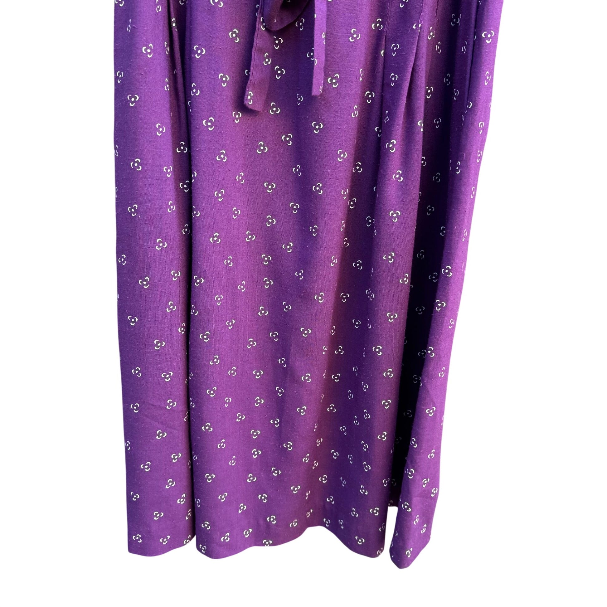 Robbie Bee Vintage Purple Midi Pleated Dress Tie Belt Prairie Floral Cottage L