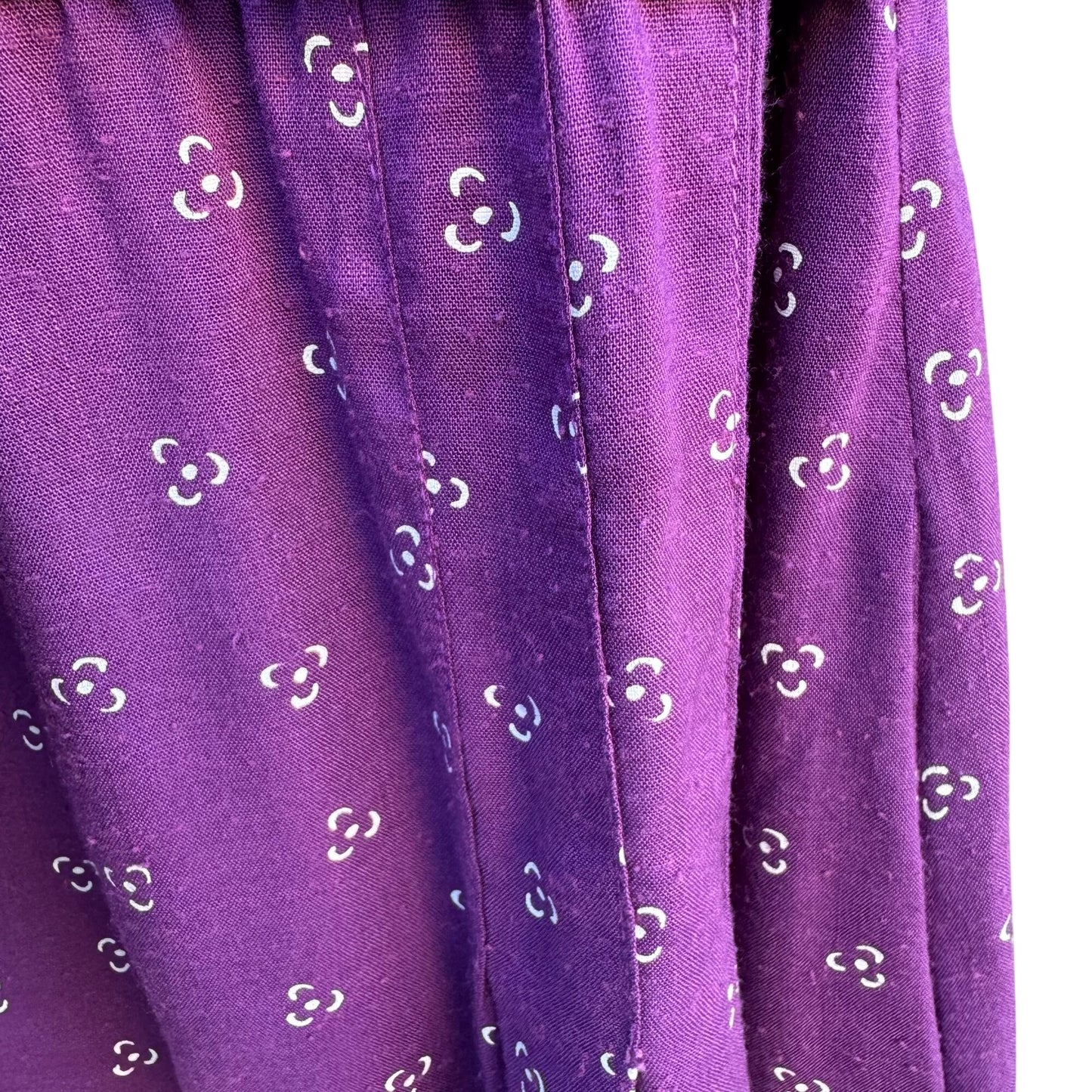 Robbie Bee Vintage Purple Midi Pleated Dress Tie Belt Prairie Floral Cottage L