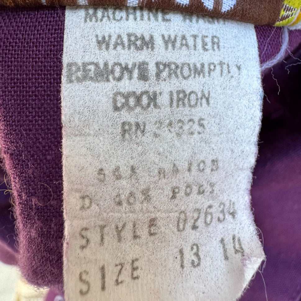 Robbie Bee Vintage Purple Midi Pleated Dress Tie Belt Prairie Floral Cottage L