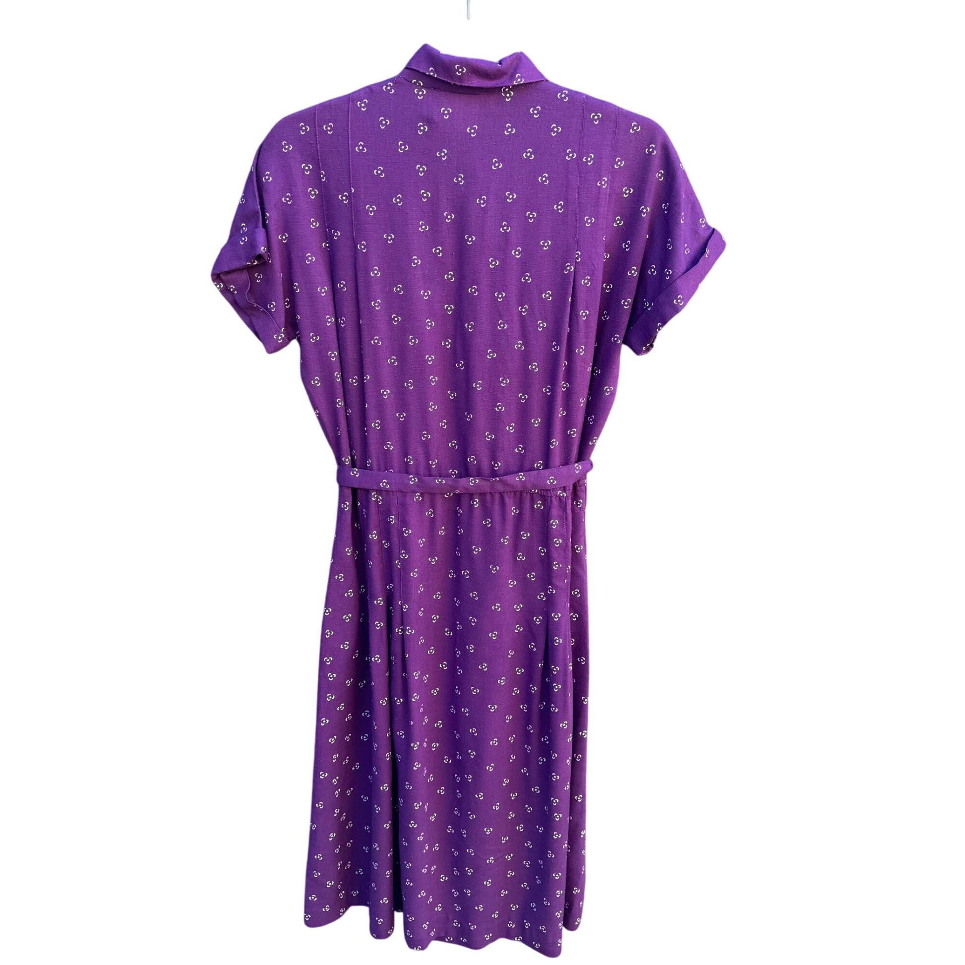 Robbie Bee Vintage Purple Midi Pleated Dress Tie Belt Prairie Floral Cottage L