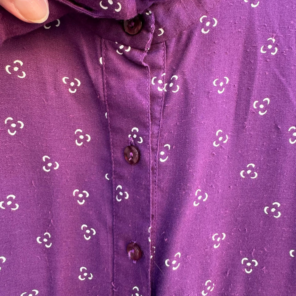 Robbie Bee Vintage Purple Midi Pleated Dress Tie Belt Prairie Floral Cottage L