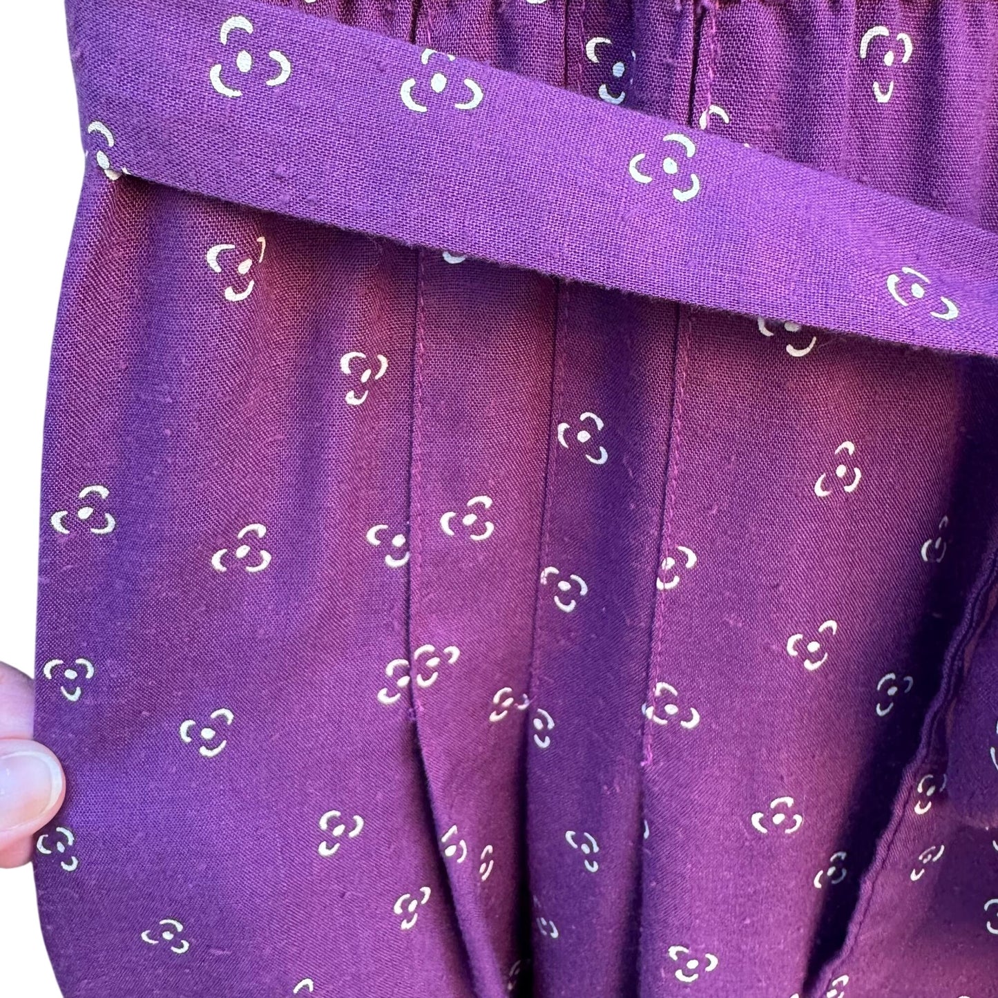 Robbie Bee Vintage Purple Midi Pleated Dress Tie Belt Prairie Floral Cottage L