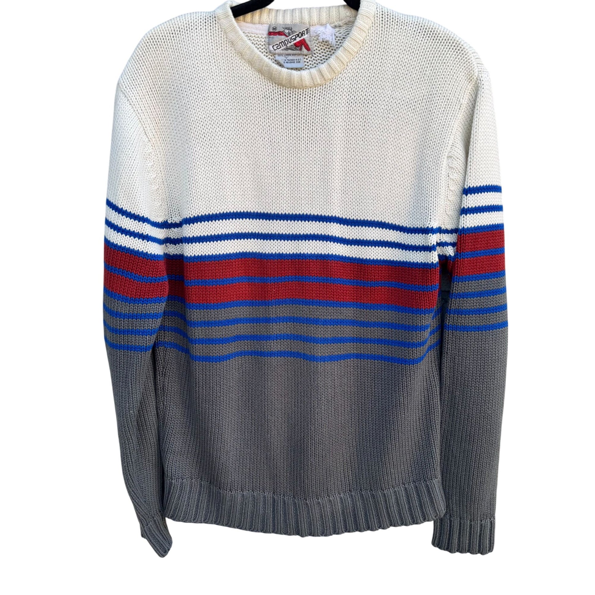 Campusport Vintage Mens Striped Crew Neck Long Sleeve Knit Academia Sweater M