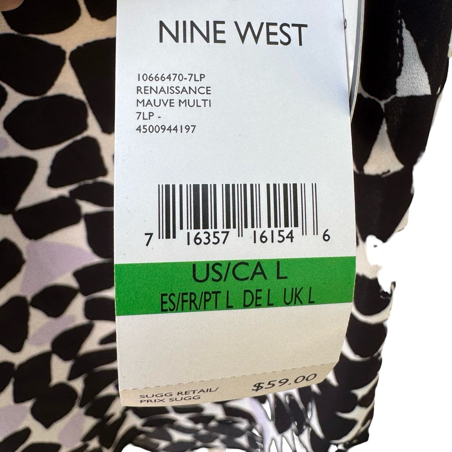 Nine West Professional Mod Renaissance Mauve Geometric Tie Neck Bow Blouse L NWT