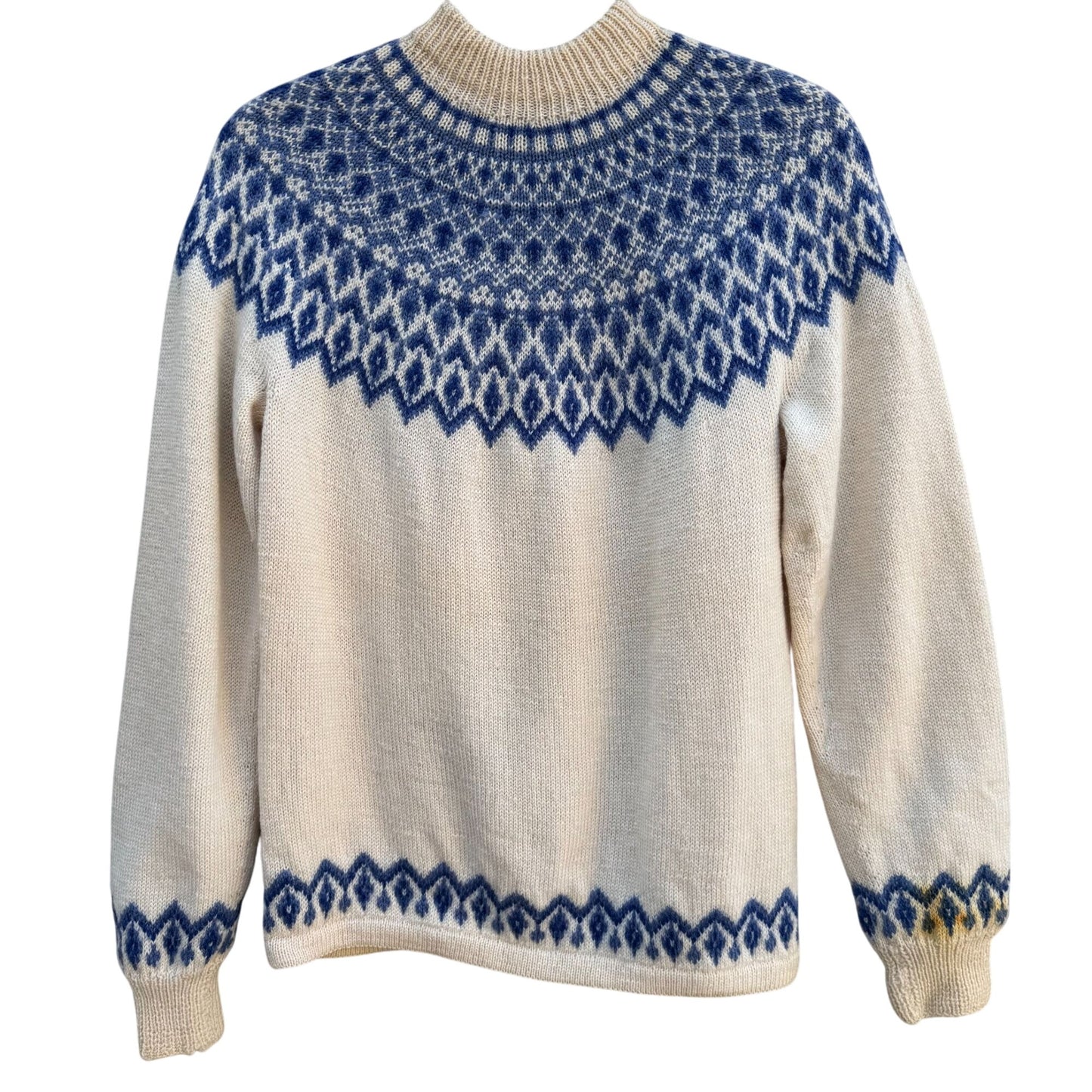 Paul Mage Vintage Wool Nordic Intricate Blue Cream Fair Isle Cardigan Sweater M