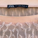 Switch Zara Coquette Sheer Eyelash Fringe Balloon Sleeve Whimsigoth Fairy Blouse Pink M 2 image