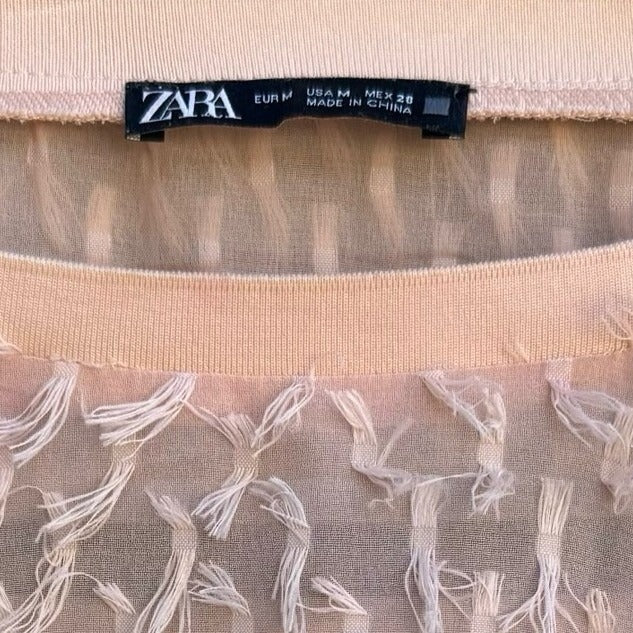 Zara Coquette Sheer Eyelash Fringe Balloon Sleeve Whimsigoth Fairy Blouse Pink M