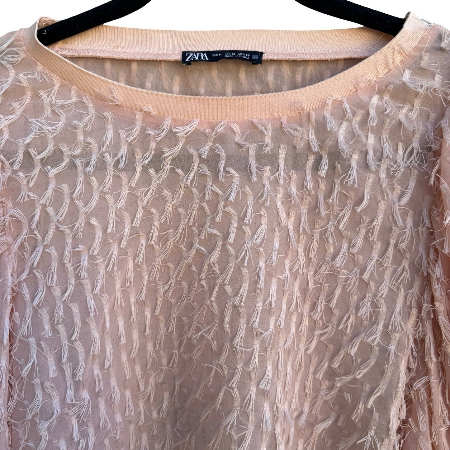 Zara Coquette Sheer Eyelash Fringe Balloon Sleeve Whimsigoth Fairy Blouse Pink M