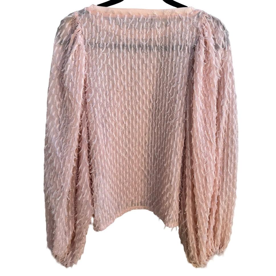 Zara Coquette Sheer Eyelash Fringe Balloon Sleeve Whimsigoth Fairy Blouse Pink M