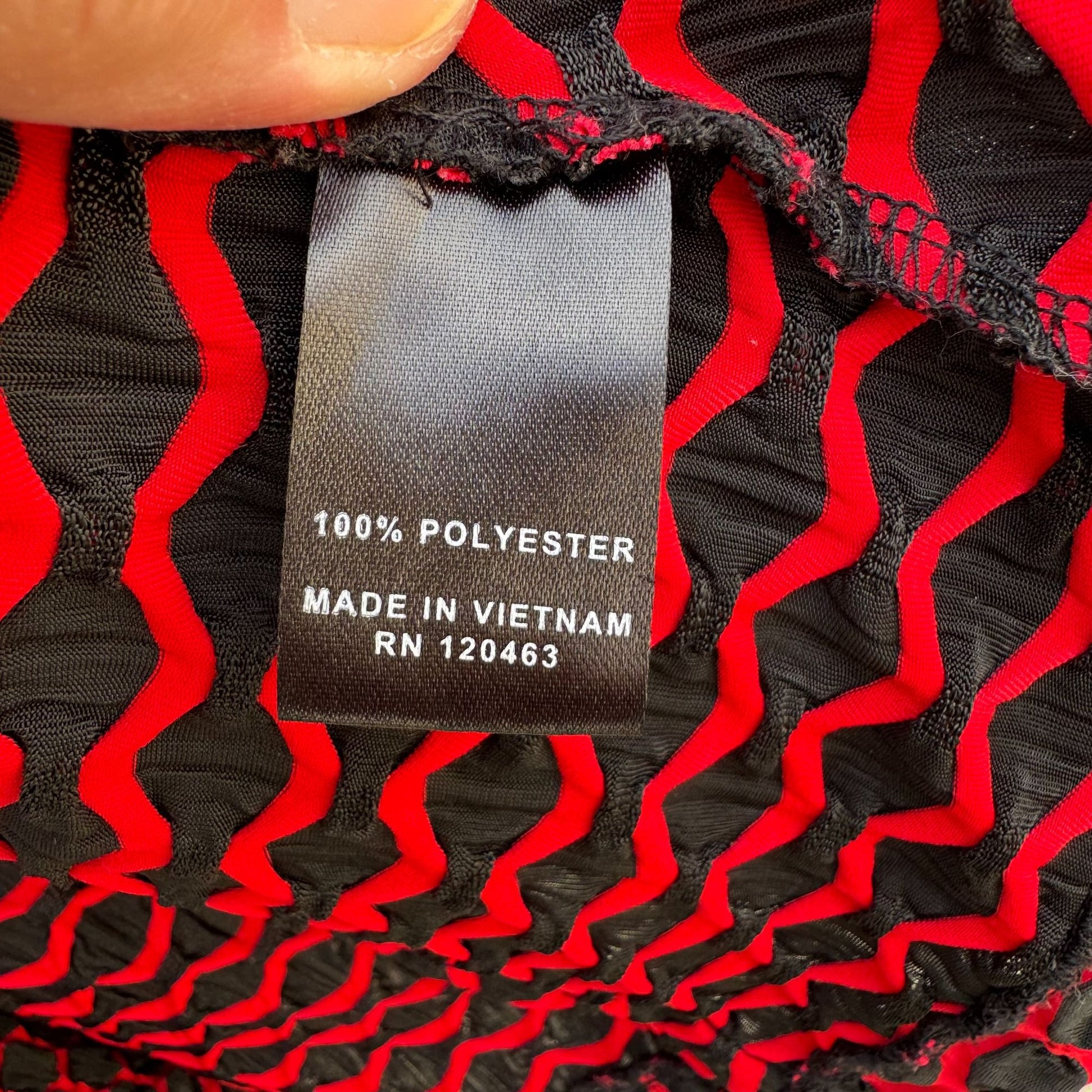 Peck & Peck Red Black Textured Open Front Wavy Ruched Sleeve Blazer Jacket M