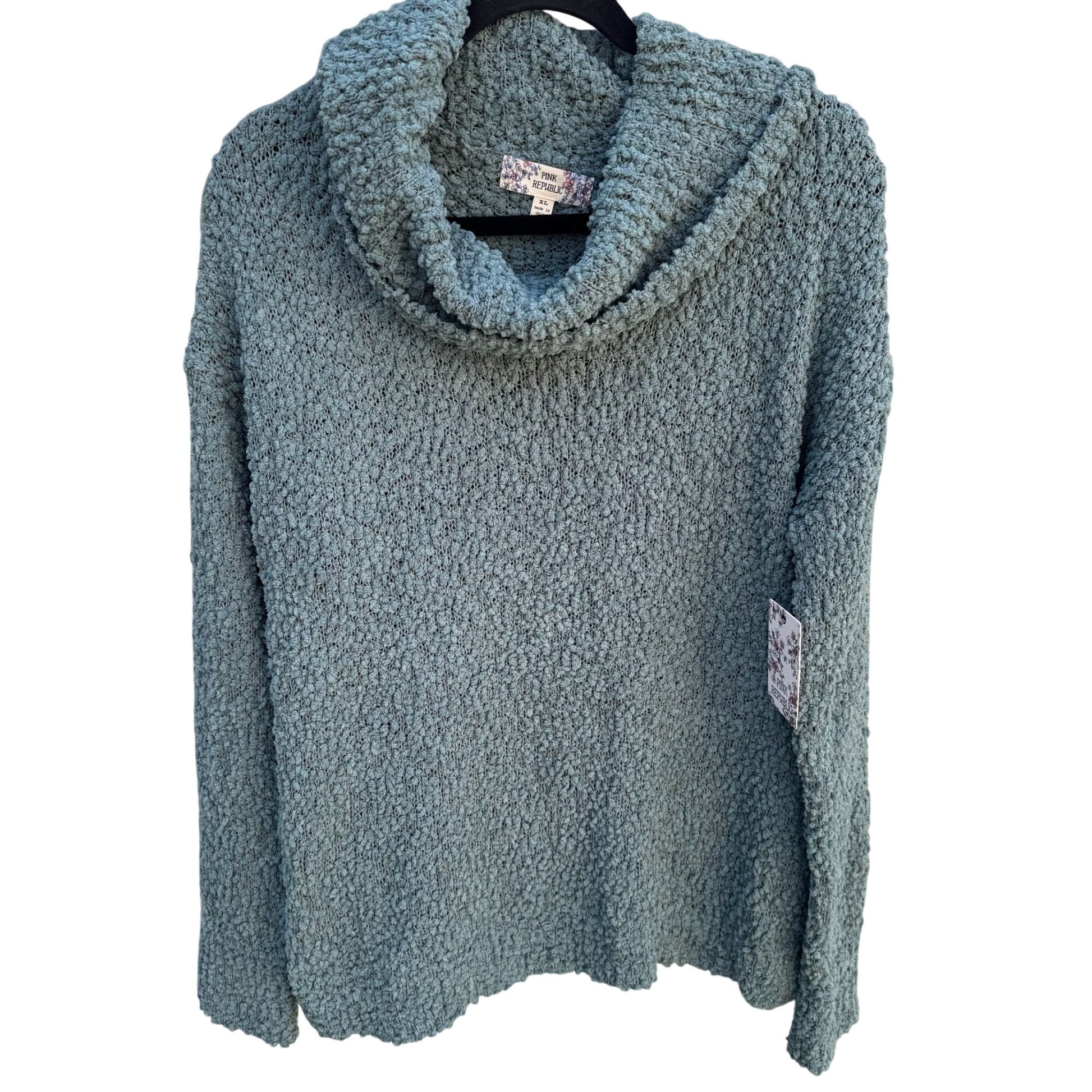 Pink Republic Womens Cozy Cowl Neck Frozen Ivy Green Open Knit Sweater New XL