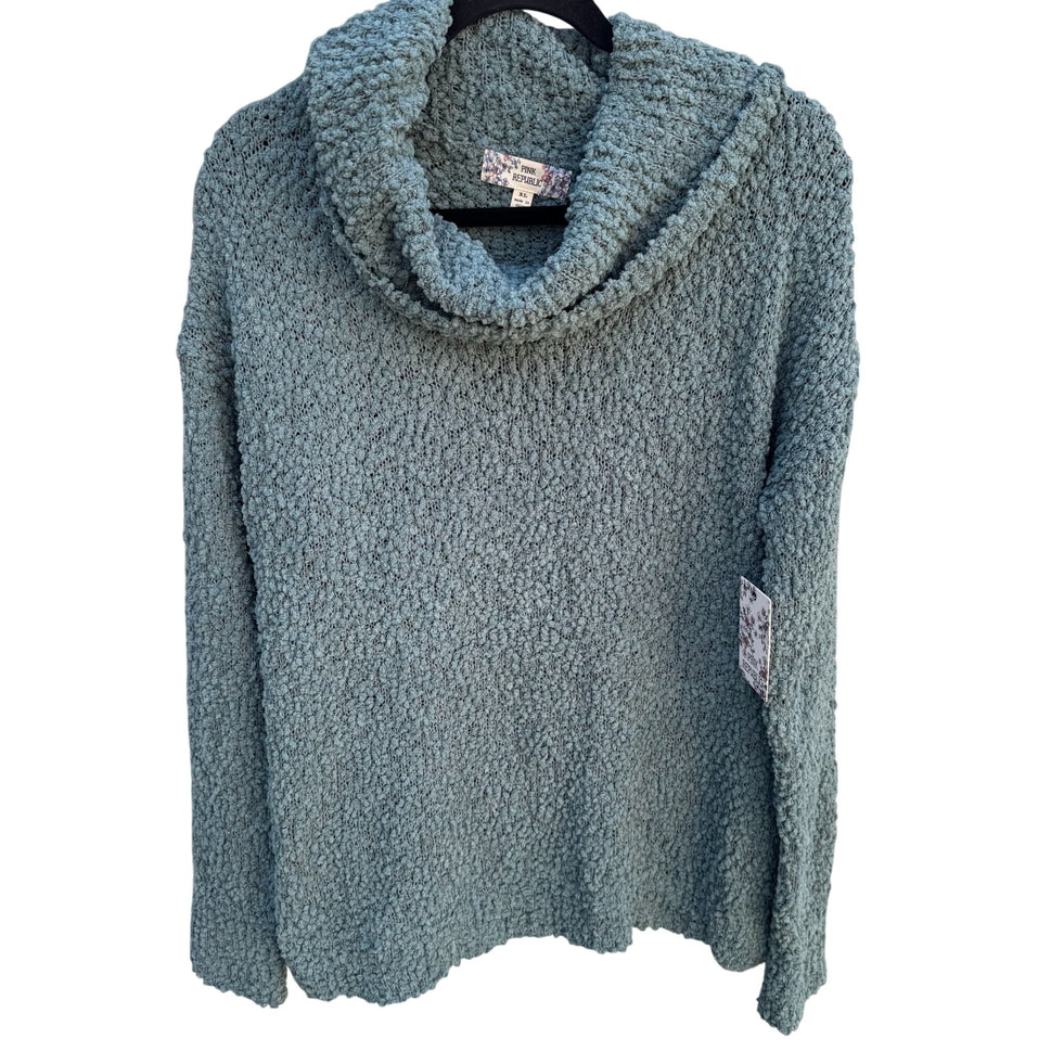 Pink Republic Womens Cozy Cowl Neck Frozen Ivy Green Open Knit Sweater New XL