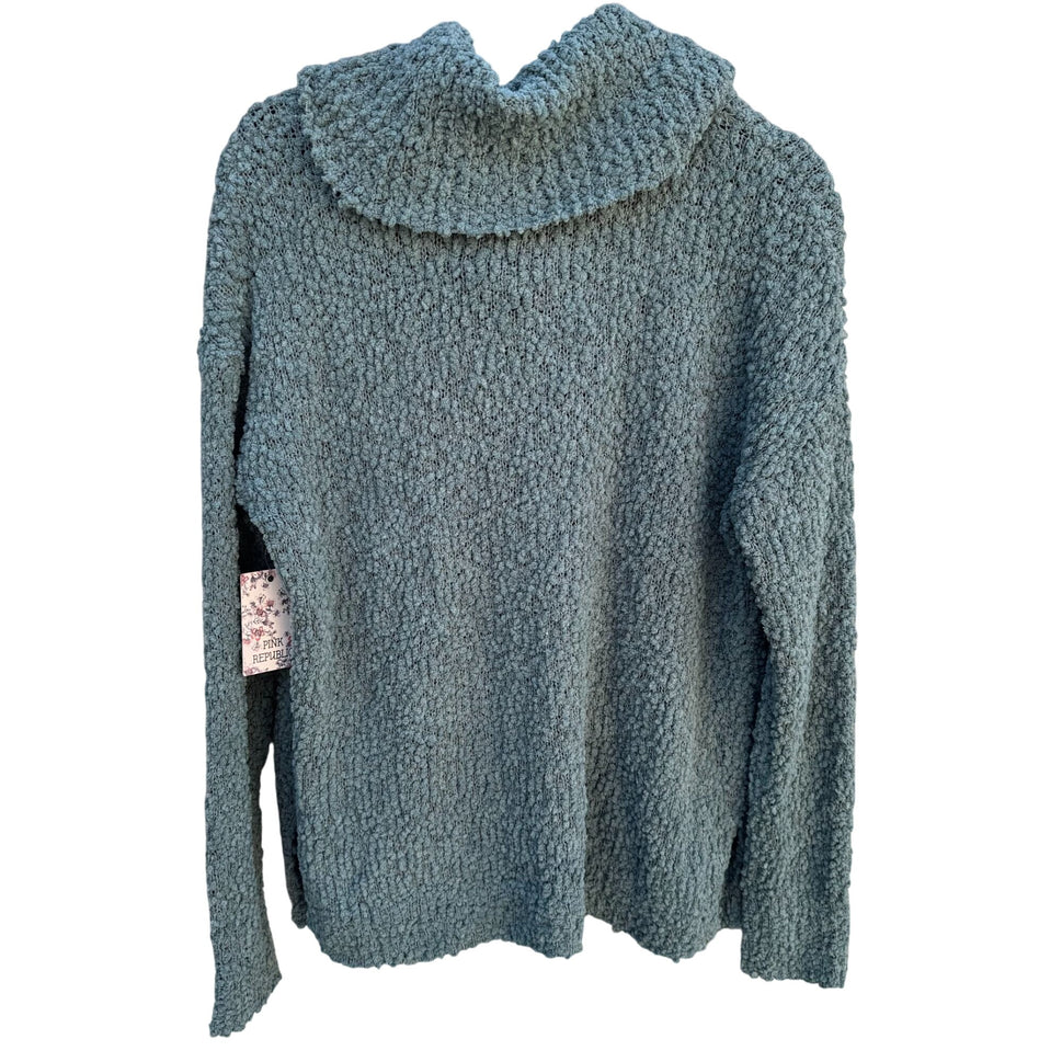 Pink Republic Womens Cozy Cowl Neck Frozen Ivy Green Open Knit Sweater New XL