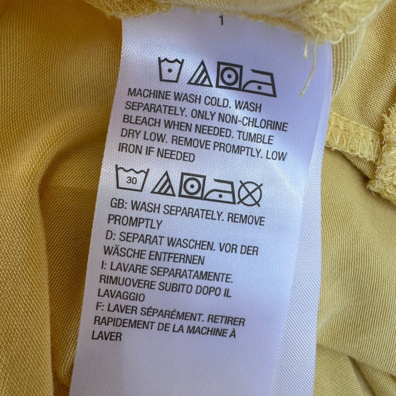 LOGO Lori Goldstein Boho Yellow Flowy Sharkbite Tunic 3/4 Sleeve M Lagenlook
