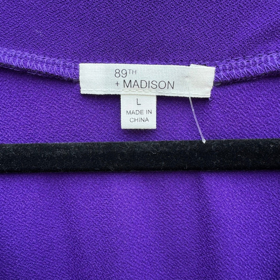 89th + Madison Purple V-Neck Short Sleeve Blouse Toggle Detail Large NEW Office