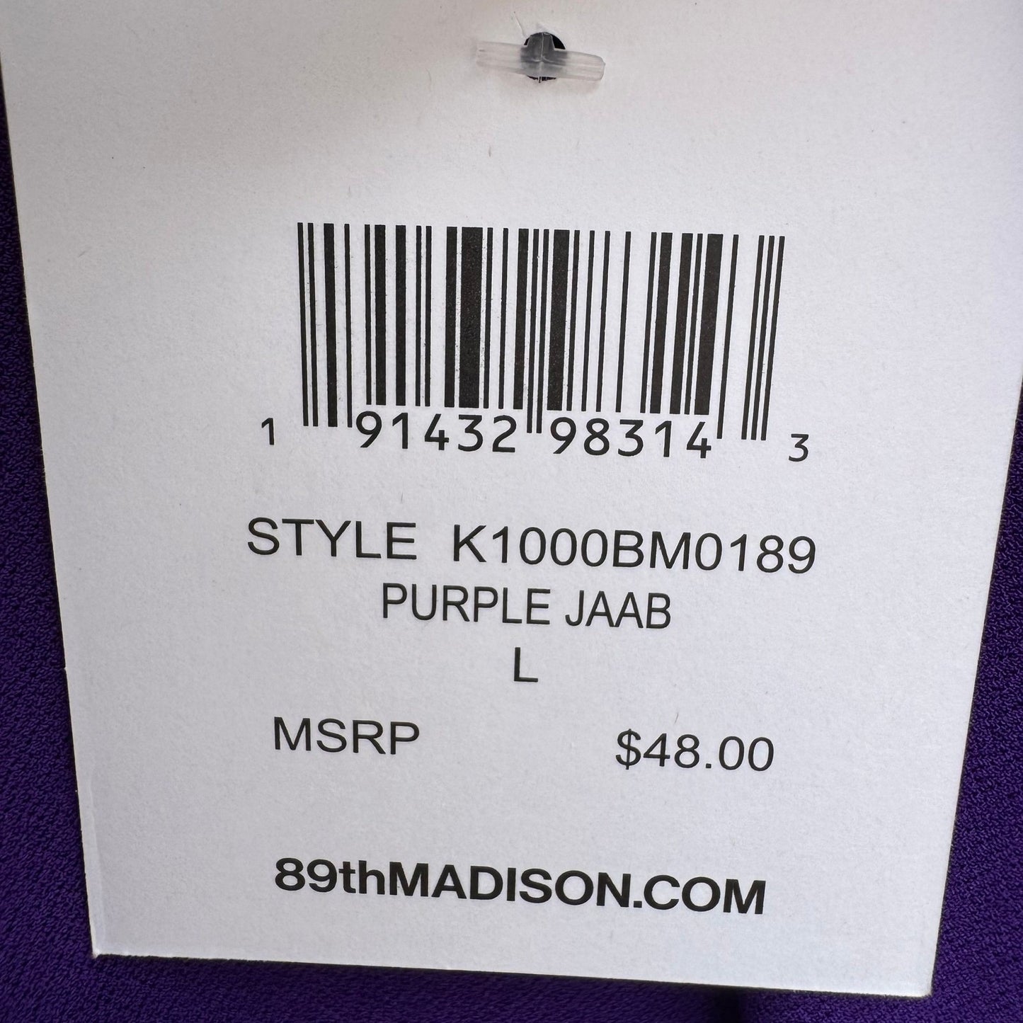 89th + Madison Purple V-Neck Short Sleeve Blouse Toggle Detail Large NEW Office
