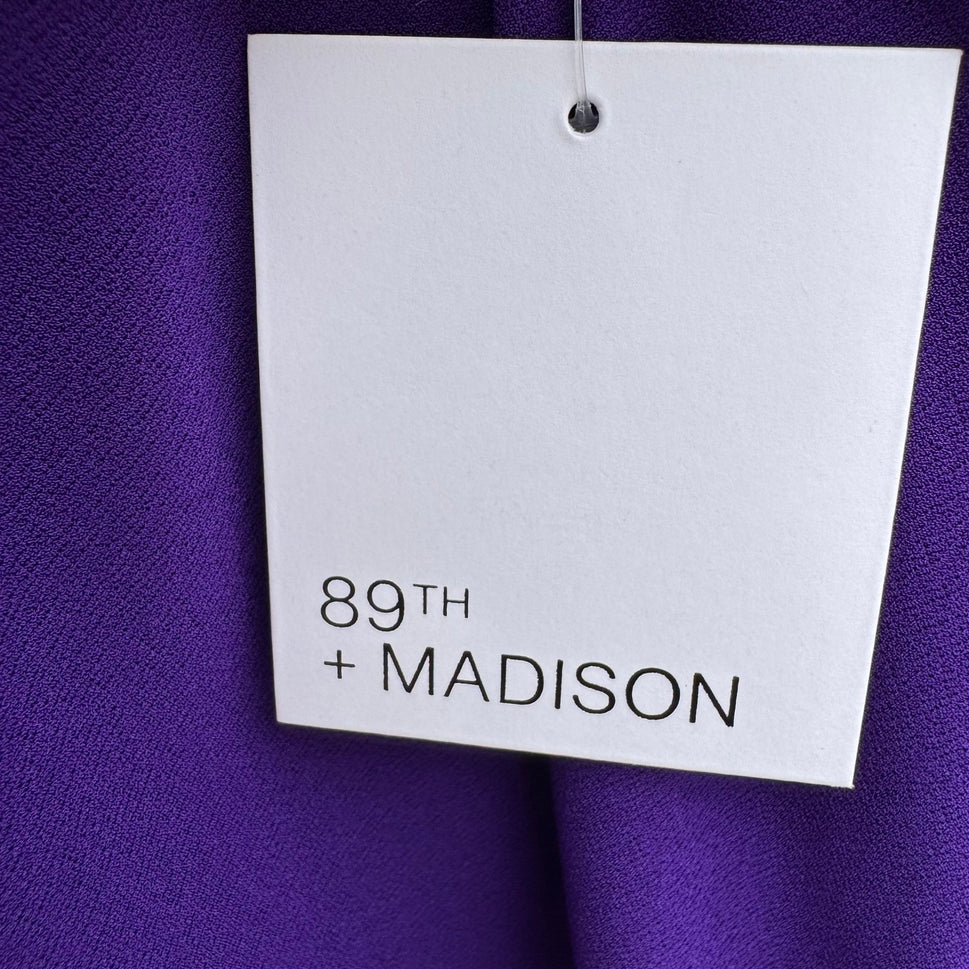 89th + Madison Purple V-Neck Short Sleeve Blouse Toggle Detail Large NEW Office