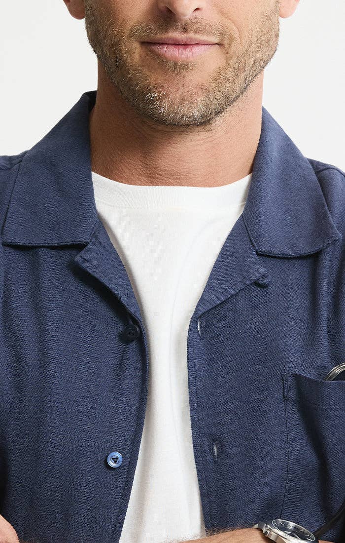 Linen Blend Short Sleeve Camp Shirt: STONE / XL