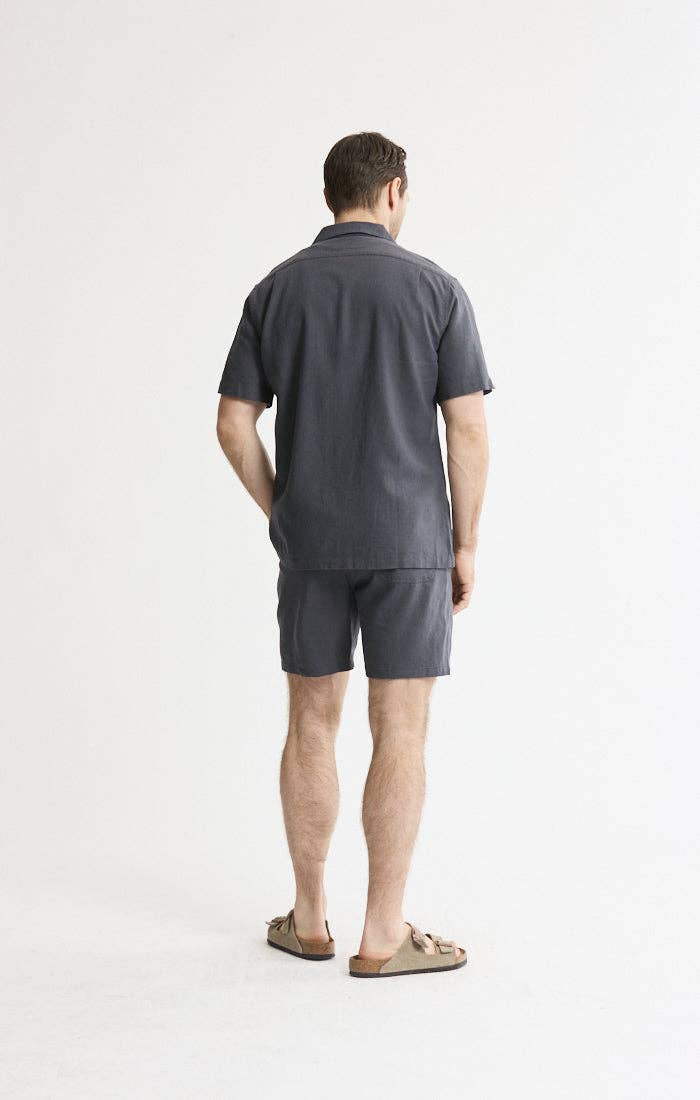Linen Blend Short Sleeve Camp Shirt: STONE / M