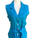 Switch Jacqueline Ferrar Vintage Silk Linen Sleeveless Teal Button-Down Belted Dress 14 2 image