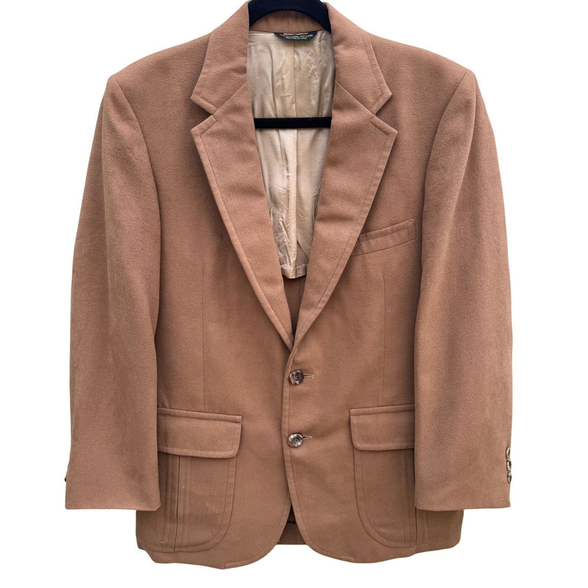 Vintage Camel Hair Blazer Mens Tan Two Button Sport Coat Flap Patch Pockets