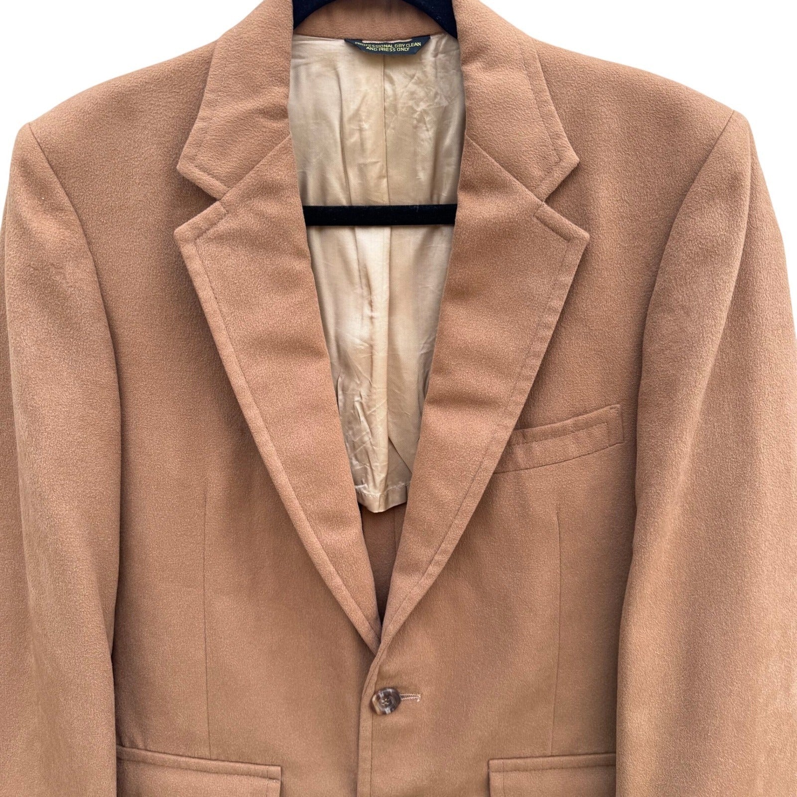 Vintage Camel Hair Blazer Mens Tan Two Button Sport Coat Flap Patch Pockets