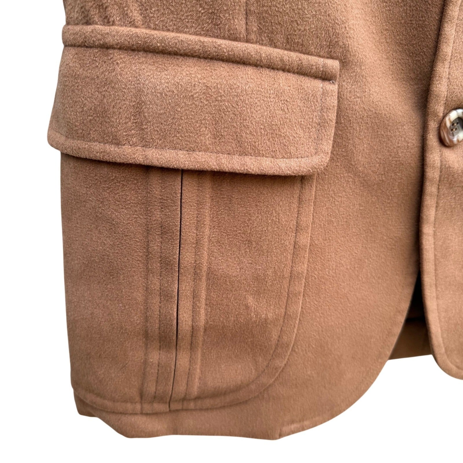 Vintage Camel Hair Blazer Mens Tan Two Button Sport Coat Flap Patch Pockets