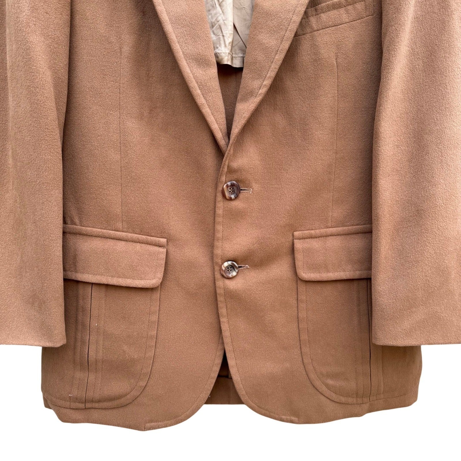 Vintage Camel Hair Blazer Mens Tan Two Button Sport Coat Flap Patch Pockets