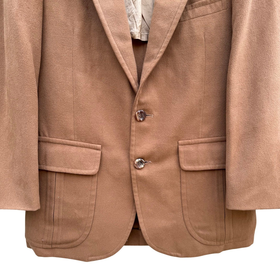 Vintage Camel Hair Blazer Mens Tan Two Button Sport Coat Flap Patch Pockets