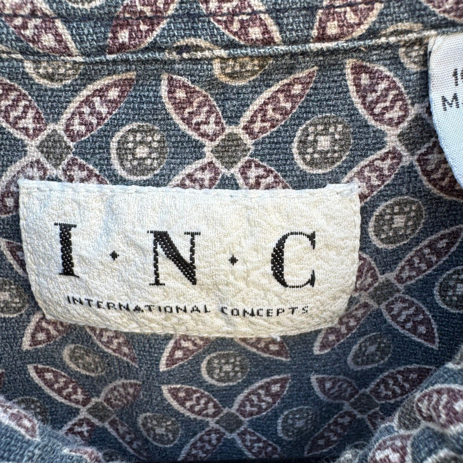 INC International Concepts Mens Large Blue Geometric Medallion Cotton Shirt L