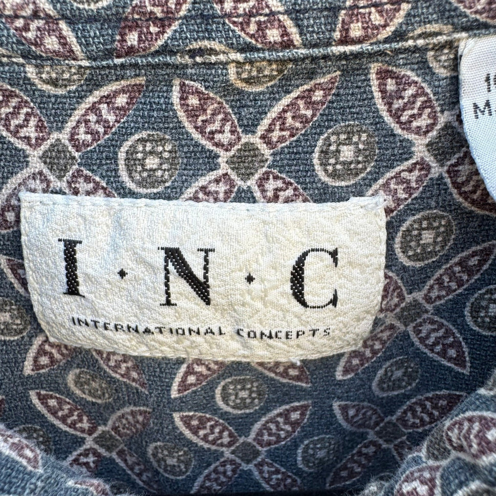 INC International Concepts Mens Large Blue Geometric Medallion Cotton Shirt L
