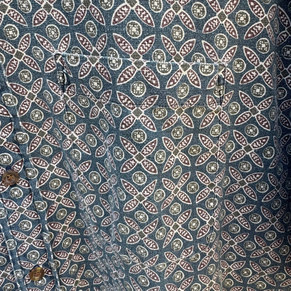 INC International Concepts Mens Large Blue Geometric Medallion Cotton Shirt L