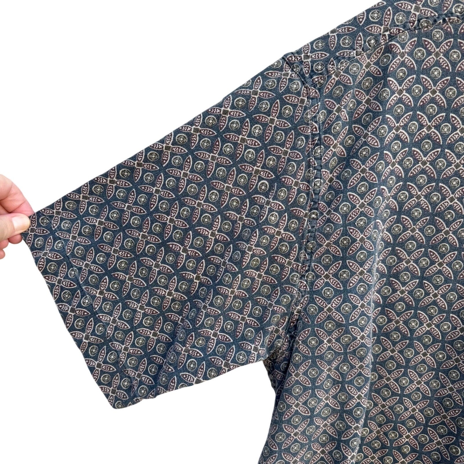 INC International Concepts Mens Large Blue Geometric Medallion Cotton Shirt L