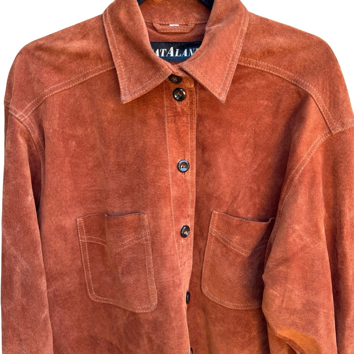 Catalani Vintage 90s Suede Leather Western Boho Cowgirl Shirt Shacket Rust L