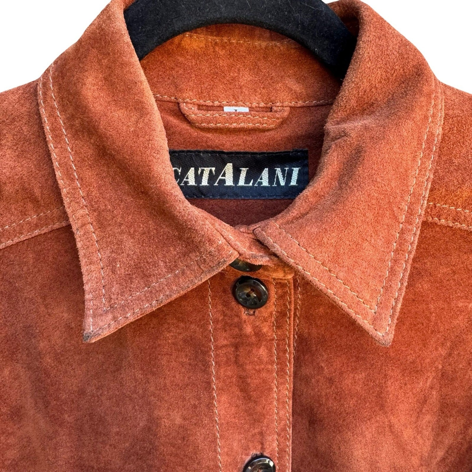 Catalani Vintage 90s Suede Leather Western Boho Cowgirl Shirt Shacket Rust L