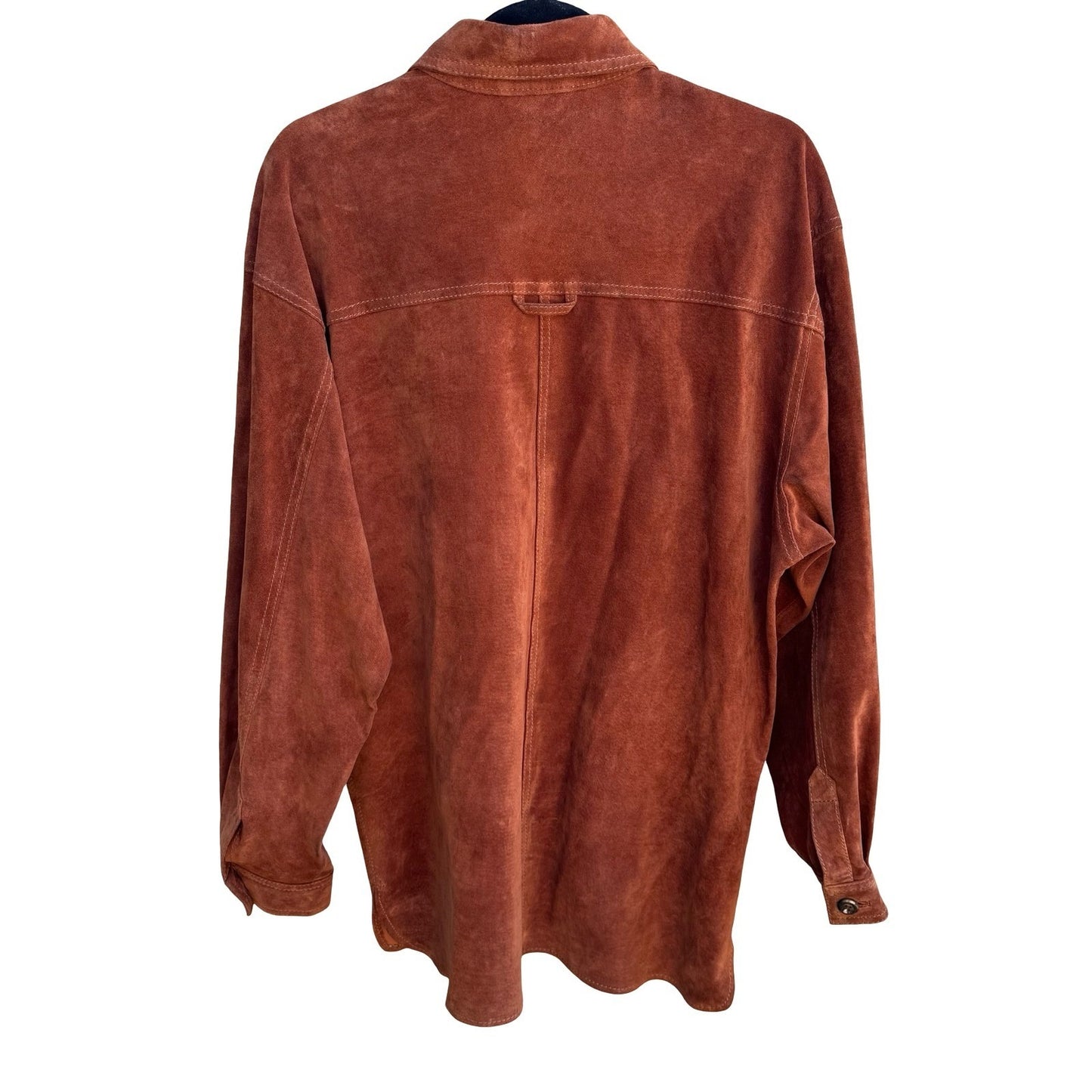 Catalani Vintage 90s Suede Leather Western Boho Cowgirl Shirt Shacket Rust L