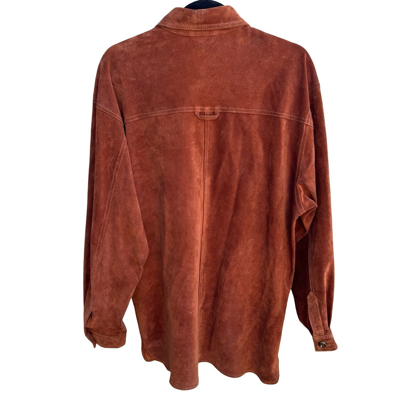 Catalani Vintage 90s Suede Leather Western Boho Cowgirl Shirt Shacket Rust L