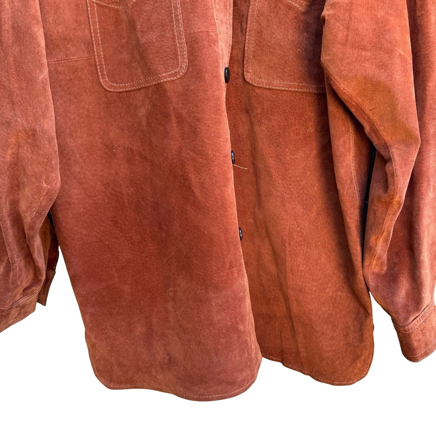 Catalani Vintage 90s Suede Leather Western Boho Cowgirl Shirt Shacket Rust L